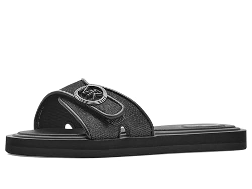 Michael Kors Womens MK Pool Slides Black 7 Medium