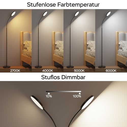 ANTENLICHT NOVA Stehlampe LED | Sofa stehlampe dimmbar mit Fernbedienung | 4 Farbtemperaturen & 4 Helligkeiten | 30 Min & 1 Stunden Timer | 18W Stehleuchte Schwarz für Schlafzimmer, Wohnzimmer, Büro