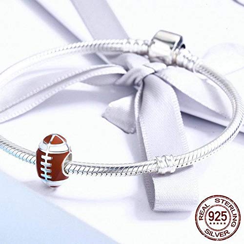 Bolenvi Realistic Football Rugby Sports 925 Sterling Silver Pendant Charm Bead For Pandora & Similar Charm Bracelets Or Necklaces #TOP1