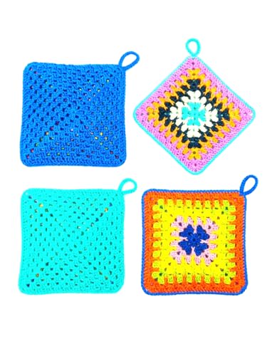 Generico Set di Presine Artigianali all'Uncinetto in 100% Cotone – Granny Square Colorate e Resistenti – Sottopentola Fatti a Mano, Design Vintage Moderno