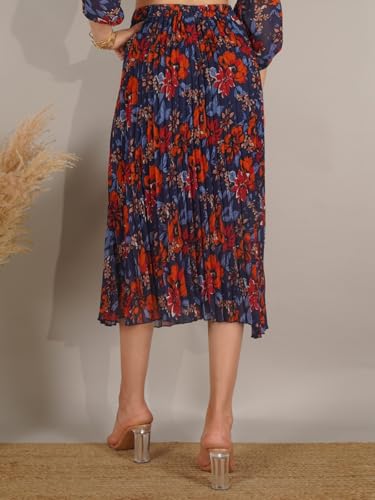 Image of NUEVOSDAMAS Floral Printed Pleated Navy /Multi Skirt