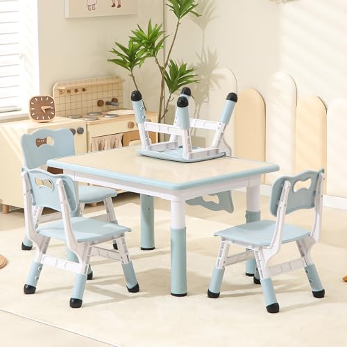 Height-Adjustable-Kids-Table-and-Chairs-315L-x-236W-Toddler-Table-and-4-Chairs-set-with-Anti-Slip-Foot-Covers-Children-Activity-Table-for-Ages-2-10-Graffiti-Desktop Height Adjustable Kids Table and Chairs 315L x 236W Toddler Table and 4 Chairs set with Anti Slip Foot Covers Children Activity Table for Ages 2 10 Graffiti Desktop