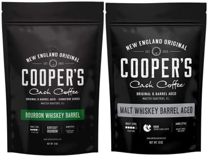Bourbon Whiskey - Colombian Coffee Beans Aged in Kentucky Bourbon Whiskey Barrels - 12oz and Single-Malt Whiskey - Sumatra Coffee Beans Aged in Stout Whiskey Barrels - 12 oz