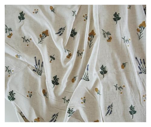 Robe en tissu vintage au mètre en lin broderie de fleurs pour bricolage