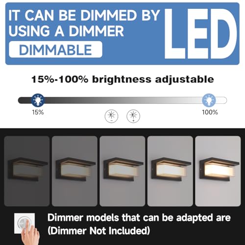 Image of Outdoor Lights for House 24W Exterior Lighting Fixtures 3-Color Adjustable 2200LM IP65 Waterproof Aluminum Exterior Wall Light Compatible with Dimmers for Patio, Yard, Back Yard 4 Pack
