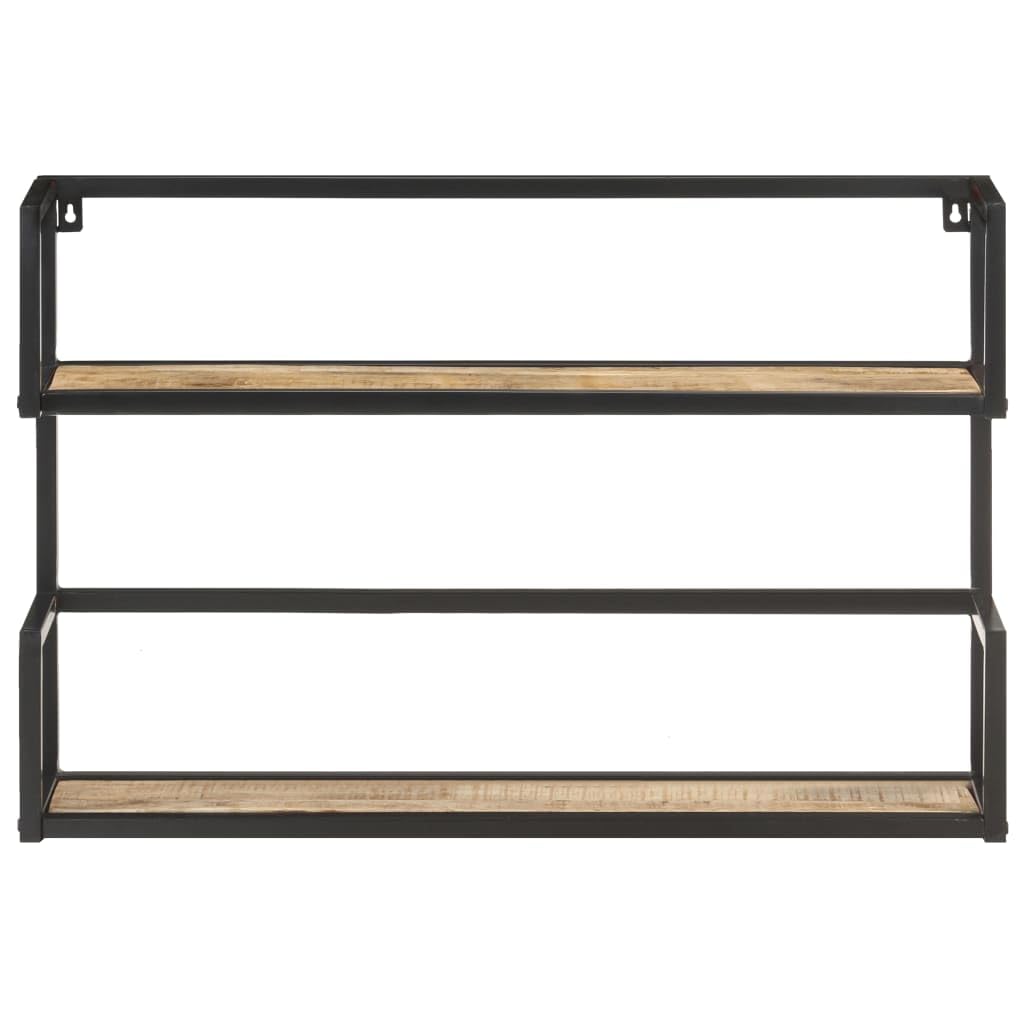 Mensola da parete in legno di mango grezzo 60 x 20 x 60 cm con 2 scomparti e struttura in ferro per libri e blocchi appunti – Robusto scaffale in legno con venature uniche e spazio di