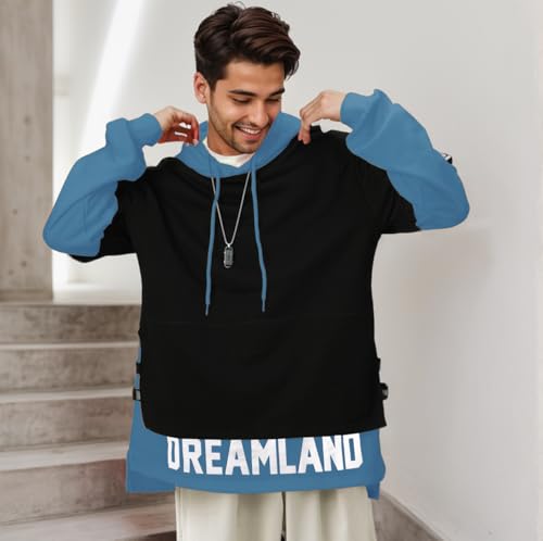 Men's Fashion Hoodies Techwear Soft Cotton Top Blouse Tracksuits, Unisex Lightweight Patchwork Hip Hop Pullover2