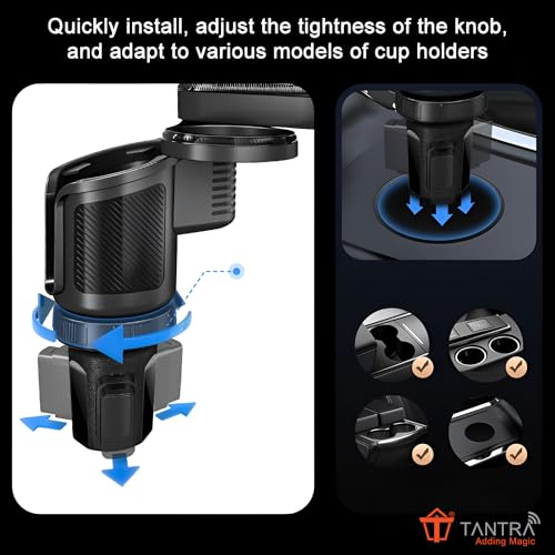 Image of TANTRA Premium Car Cup Holder with Food Tray - 2-in-1 Car Snack & Drink Organizer, Adjustable Swivel Arm, Universal Fit, Detachable Tray for Front Seat Travel,Car Interior Accessories