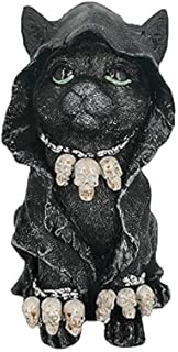 Uposao Feline Cloaked Grim Reaper Cat Figurine, Black Cute Feline Cloaked Collectible Figurine, Gothic Cat Dog Witch Grim Reaper Decorations, Reaper Cat Decoration Black Cat Wear A Skull Necklace