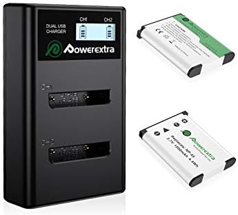 Powerextra 2 X Replacement Battery and Dual LCD Charger for Fujifilm np45a Battery NP-45B NP-45S,Fujifilm FinePix XP20 XP30 XP50 XP60 XP70 XP80 XP90 XP120 XP130 T350 T360 T400 T500 T550 JX500 JX520