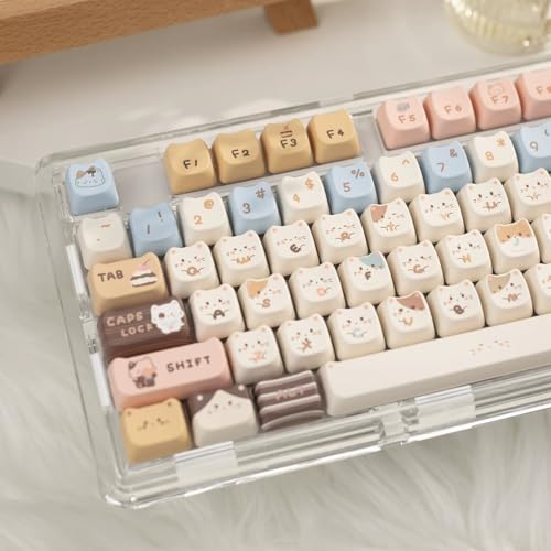 COOMICKEY 140�L�[PBT�L�[�L���b�v�Z�b�g MAO�v���t�@�C���L�[�L���b�v Dye-sub Cute Cat Keycap ���J�j�J���Q�[�~���O�L�[�{�[�h�p Cherry Gateron Kailh MX�\���Ή� (�J�X�^���L�^)