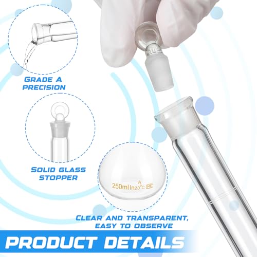 Joyfolk 5 Pcs Volumetric Flask Set 10ml 25ml 50ml 100ml 250ml Class A, ASTM E288 3.3 Boro Glass Bottle with Ground Stopper High Accuracy Laboratory Glassware for Laboratory Project Measuring Glassware