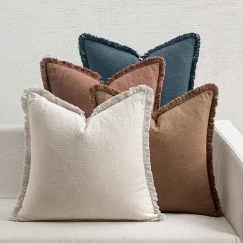 MIULEE Decorative Couch Pillow Covers Neutral Linen Fringe Throw ...