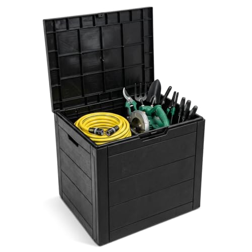 Crystals 110L Outdoor Storage Box with Lid & Padlock Large Garden Storage Chest Weather Resistant Plastic Container for Cushions Tools Toys & Patio Accessories Lockable Design
