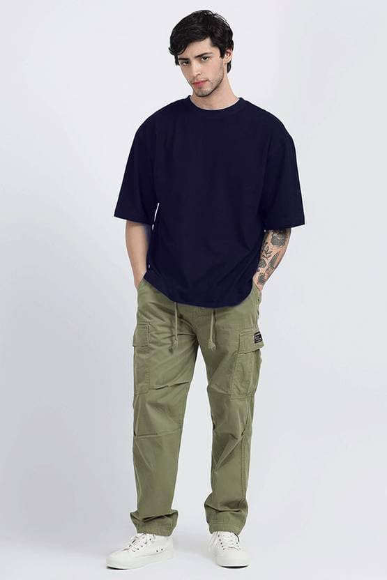 Image of Oversized Baggy Fit Drop Shoulder Half Sleeves Round Neck Solid Pure 100% Cotton T-Shirt for Men (Available in White, Black,Navy Color)