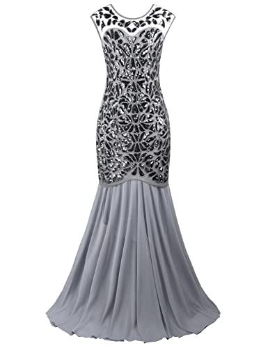 Image of PrettyGuide Women 's 1920s Black Sequin Gatsby Maxi Long Evening Prom Dress