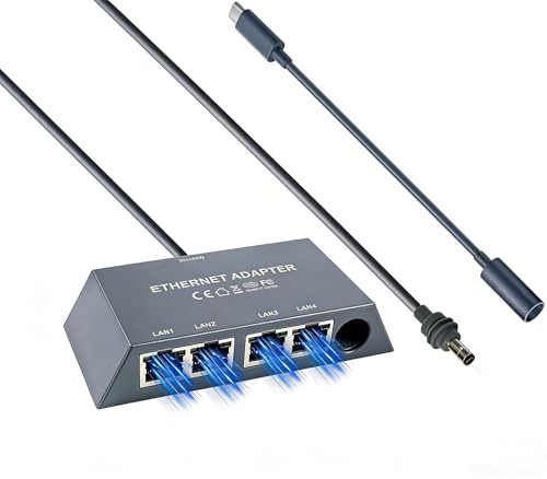 ELUTENG Starlink Multi Port Ethernet Adapter 50cm-1.6ft for Starlink Gen 3 - MINI, 4-Ports Ethernet Dongles RJ45 Interface Wired Extenders with USB C to DC Adapter - 4 Devices Networked Simultaneously