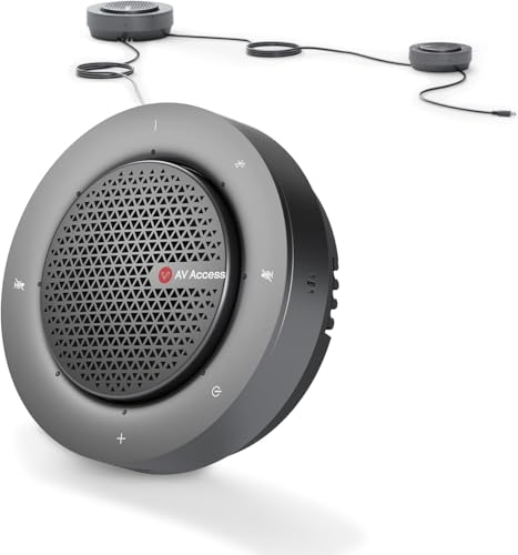 Conference Speakerphone, Daisy Chain up to 9 Speakerphones for 50 People, USB & Bluetooth Speaker with 4 Mics AI Noise Cancellation 360° Voice Pickup for Zoom,Teams,Conference Call Large Meeting Room