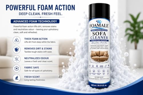 Image of Sofa Cleaner Foam Spray 600ml Upholstery & Fabric Cleaner for Sofa | Deep Stain & Odour Removal Cleaning Solution (Pack of 3)