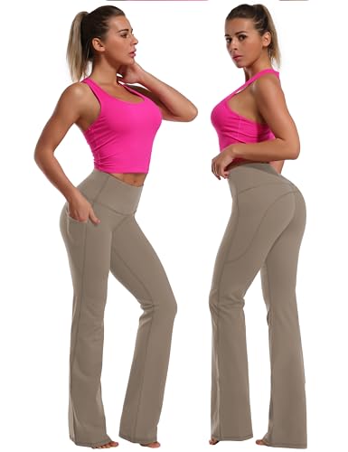 Image of BUBBLELIME 29 inch /31 inch /33 inch /35 inch /37 inch Women High Waist Bootlegs Yoga Pants Tummy Control Bootcut Workout Flared Out Pockets