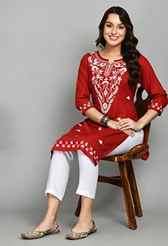 Image of QAZMI Women's Cotton Straight Embroidered Kurti (Aari Work)