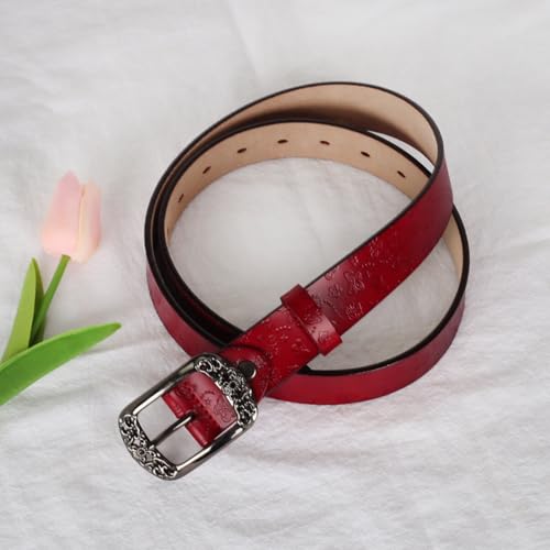 Image of Women's Fashion Classic Metal Buckle Leather Belt with Jeans Dress