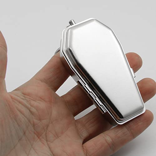 Image of 1PC Portable Ashtray Mini Ash Tray with Lids Smell Proof, Metal Coffin Shape Pocket Ashtray, Key Chain Small Car Ashtrays for Outdoor, Travelling, Camping