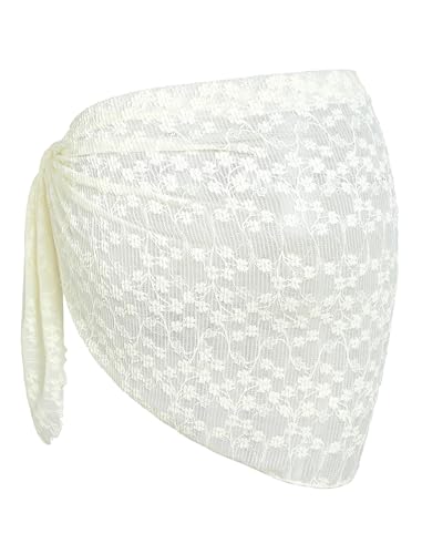 Image of ZAFUL Women's Sarong Coverups Bathing Suit Cover Up Mini Skirt | Textured Mesh, Scalloped Hem,Multiway Cover Up, One Piece Style, Triangle Bikini Cover Up Mini Skirt,One Size