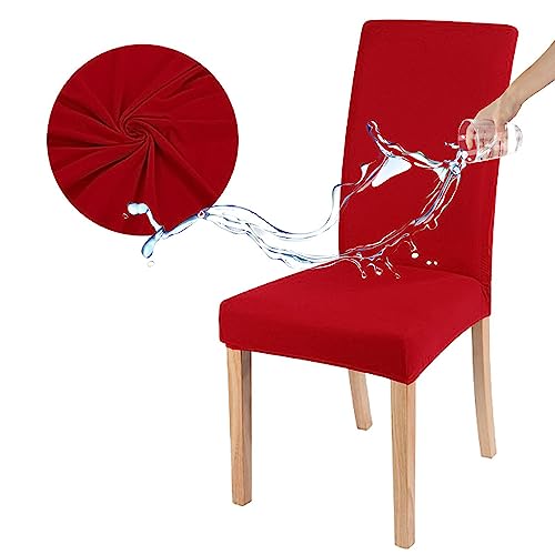 Odot Chair Covers, Elastic Dining Chairs Set of 2/4/6, Waterproof Seat Covers, Washable Removable Dining Chair Covers, Extensible High Back Chair Cover for Hotel, Home (Set of 2,Red)