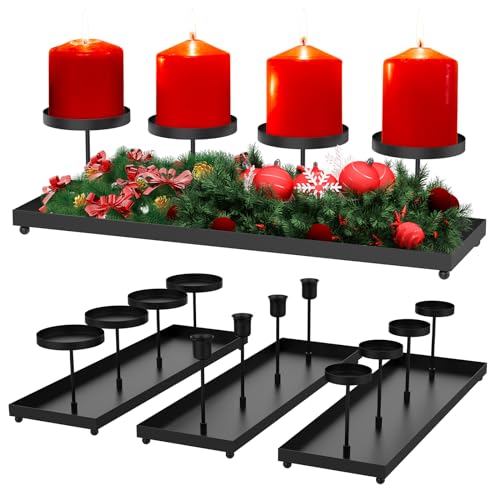 3 in 1 Schwarzes Metal Kerzenhalter Adventsleuchter-Tablett - 42cm -...