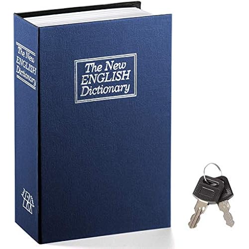 Book Safe with Key Lock – Jssmst Home Dictionary Diversion Safe Lock Box Safe Metal Box, Navy Large