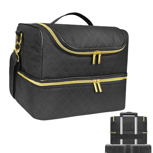 Organizador de esmalte de gel, bolsa organizador de esmalte de uñas | Bolsa de esmalte de uñas de viaje,La bolsa organizador de esmalte de uñas de doble capa contiene 60 botellas y una lámpara de uñas