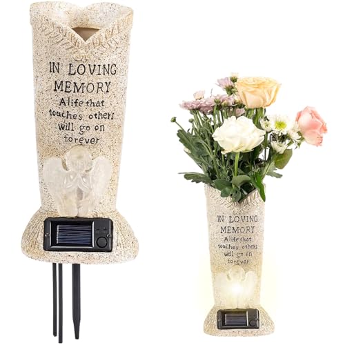 Gcroet 1pc Angelo solare per cimitero in resina decorativa Solar Statue Vase del cimitero con regali commemorativi di palo per la perdita della persona amata.