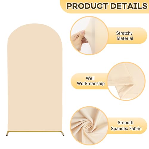 ROMANKAS Beige 7.2 x 4ft Arch Cover Wedding Arched Cover Spandex Arch Cover Fabric Arch Stand Cover Chiara Wall Arch Covers Stretchy Backdrop for Happy Birthday Celebration Party Decorations by ROMANKAS - Image 5
