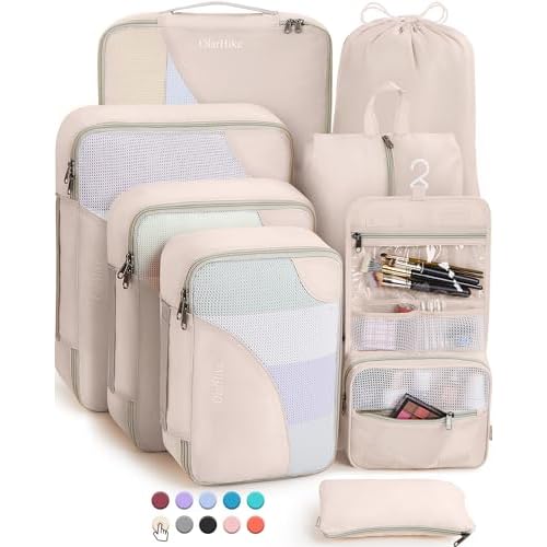 8 Pieces Packing Cubes for Travel, Sturdy Suitcase Organizer in 4 Sizes (Extra Large, Large, Medium, Small), OlarHike Luggage Cubes with Toiletry Bag, Travel Essentials, Cruise Ship Gifts for Women