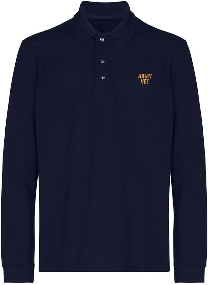 Mens Polo Shirts Army Vet Embroidered Long Sleeve Polo Shirt Cotton Tennis Shirts for Men