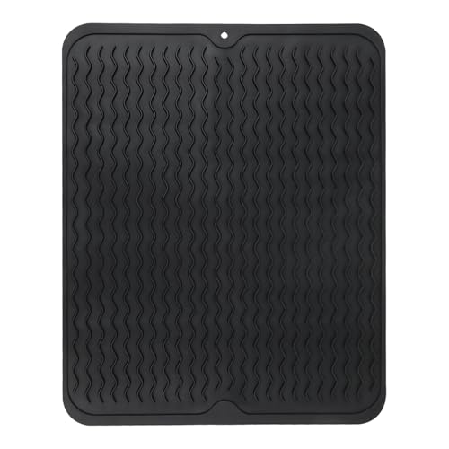 Alfombrilla Escurreplatos de Silicona 50 x 40 cm, Plegable y Antideslizante, Resistente al Calor, Soporte para Platos y Utensilios de Cocina, Ideal para Fregadero y Encimera (Negro)