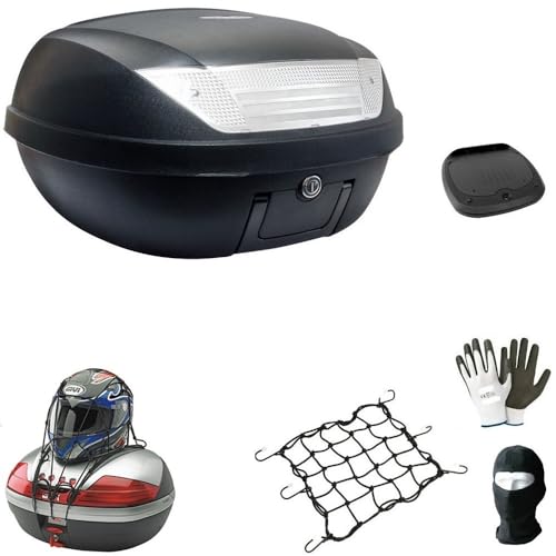 Compatible con Yamaha N-MAX 125 Maleta Top Case 52 LT Negro + Placa + ASA para PORTAEQUIPAJES Moto-Scooter para 2 Cascos UNIVERSALES SIFAM Integral-Jet-MODULARES