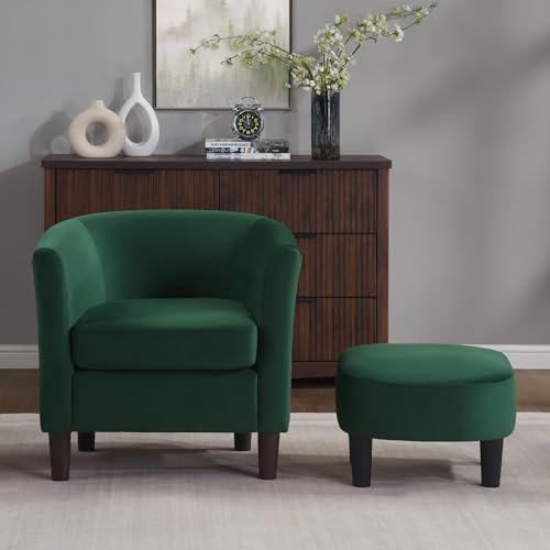 FLEXISPOT Accent Barrel Chair with Ottoman, Modern Comfy Armchair, Upholstered in Velvet, Reading...