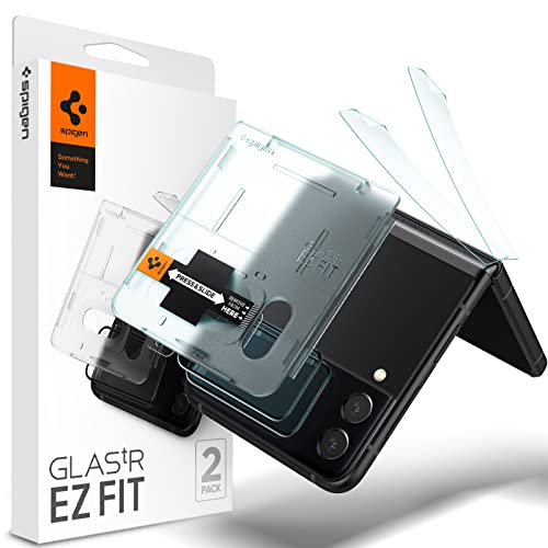 Spigen Protetor de tela de vidro temperado projetado para Galaxy Z Flip 4 [GlasTR EZ Fit] - Pacote c