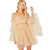 Romwe-Womens-Romantic-Off-Shoulder-Flounce-Long-Sleeve-Wedding-Ruffle-Mesh-Party-Mini-Dress Romwe Women's Romantic Off Shoulder Flounce Long Sleeve Wedding Ruffle Mesh Party Mini Dress Beige, Pastel Medium
