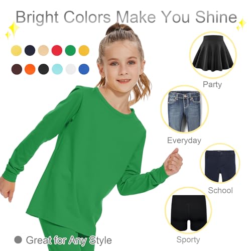 Image of 3T 4T 5T to 12 Years Girls Long Sleeve Shirts Kids Cotton T-Shirt Toddler Basic Crew Neck Top