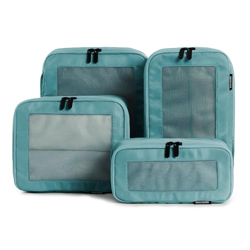 Image of Aerotrunk Compression Packing Cubes for Travel - Luggage Organizer Bags - Double Zipper Packing Cubes for Suitcases (4-Pack, Teal)
