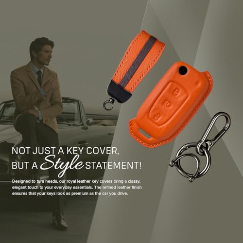 Image of keyzone royal leather key cover for Tata Curvv, Nexon, Harrier, Altroz, Punch, Safari, Tigor, Tiago, Zest, Bolt 3 button flip key