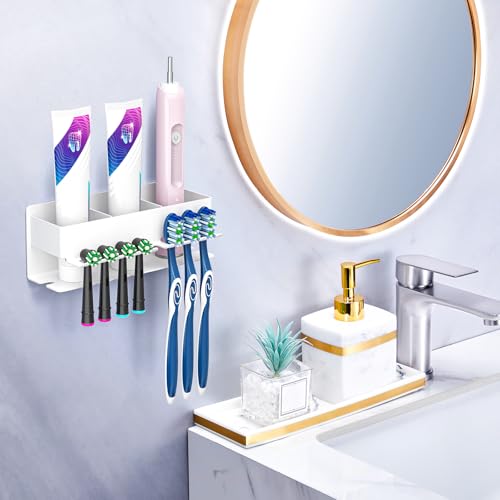 Image of Toothbrush Head Holders, Electric Tooth Brush Head Holder, Adhesive Toothpaste Holder for Shower Bathrooms, Wall Mounted Tooth Brushing Holder Organizer Storage (White, Large)