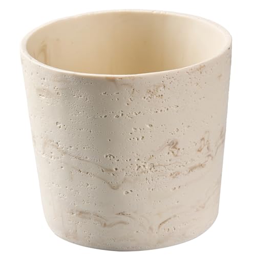Ekirlin 7 Inch Natural Travertine Textures Plant Pot, Resin Outdoor Planter with Drainage Hole...