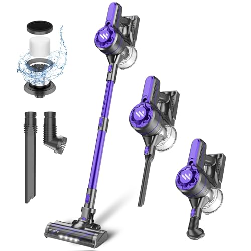 Cordless Vacuum Cleaner, Stick Vacuum with 2200mAh Powerful Lithium Batterie, Up to 30 Mins Runtime, 4 in 1 Lightweight Vacuum Cleaner for Home Hardwood Floors(Light Purple)