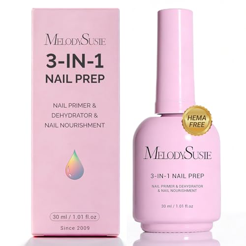 Image of MelodySusie 30ML Nail Dehydrator and Primer, 3-in-1 HEMA-Free Acid-free Nourishing Nail Prep for Nail Thickening Solutions Acrylic & Gel Nails