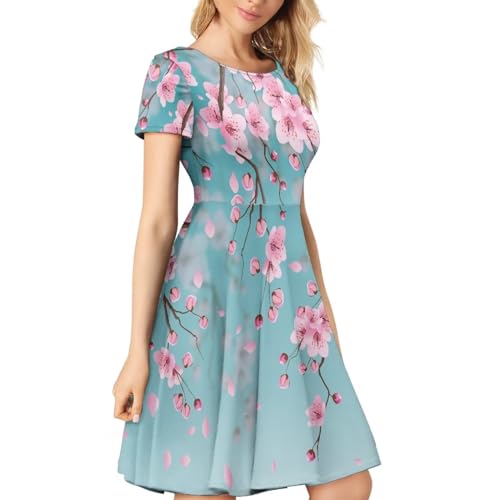 Image of POLERO Sunflower Dress for Women Floral Summer Dresses Short Sleeve Casual Sundresses Midi Dresses