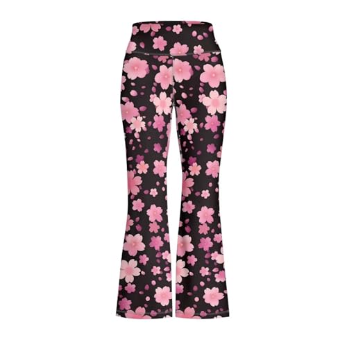Cherry Blossom Pattern Children's Flared Yoga Pants Stylish High Waisted Long Leggings, 2025 Girls Casual Clothes2